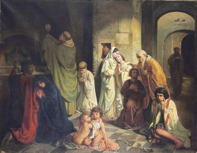 The Kiss of Peace in the Catacombs by Charles Louis Fredy de Coubertin